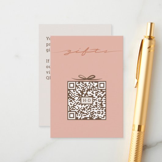 Monogram Gift & Bow QR-code | Trouwcadeau Registra Informatiekaartje (Voorkant / Achterkant in situ)