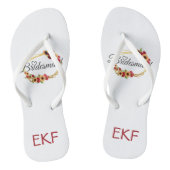 Monogram Gift voor Bruidsmeisje Rood Geel Bloemen Teenslippers (Voetbed)