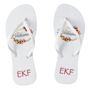 Monogram Gift voor Bruidsmeisje Rood Geel Bloemen Teenslippers