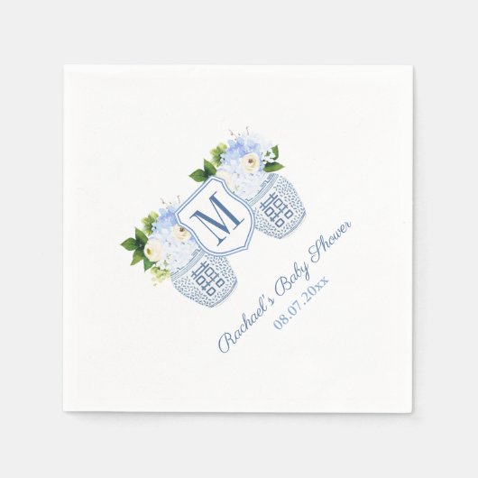 Monogram Ginger Jar Floral Boy Baby shower Party Servet (Voorkant)