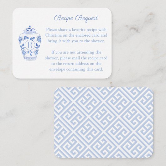 Monogram Ginger Jar Recept Request Vrijgezellenfee Informatiekaartje (Voorkant / Achterkant)