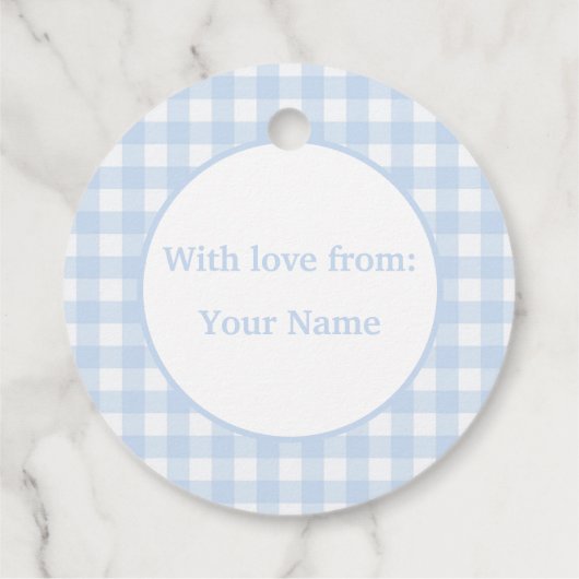 Monogram Gingham Pattern in Soft Baby Blue Bedankjes Labels (Achterkant)