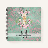 Monogram GIRAFFE Boho Bloemen Mooie Meisjesachtige Notitieboek (Voorkant)