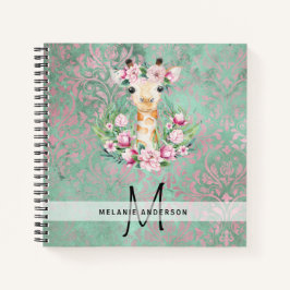 Monogram GIRAFFE Boho Bloemen Mooie Meisjesachtige Notitieboek