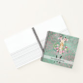 Monogram GIRAFFE Boho Bloemen Mooie Meisjesachtige Notitieboek (Binnen)