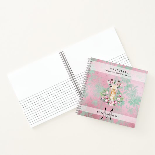 Monogram GIRAFFE Boho Bloemen Mooie Meisjesachtige Notitieboek (Binnen)