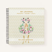 Monogram GIRAFFE Boho Bloemen Pretty Meisjesachtig Notitieboek (Voorkant)
