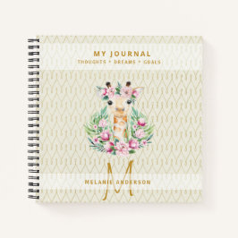 Monogram GIRAFFE Boho Bloemen Pretty Meisjesachtig Notitieboek