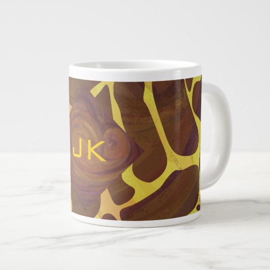 Monogram Giraffe Bruin, Geel afdrukken Grote Koffiekop (Voorkant rechts)