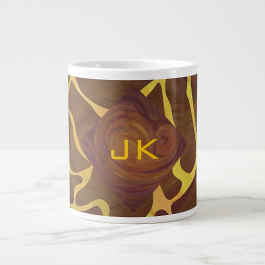 Monogram Giraffe Bruin, Geel afdrukken Grote Koffiekop (Voorkant)