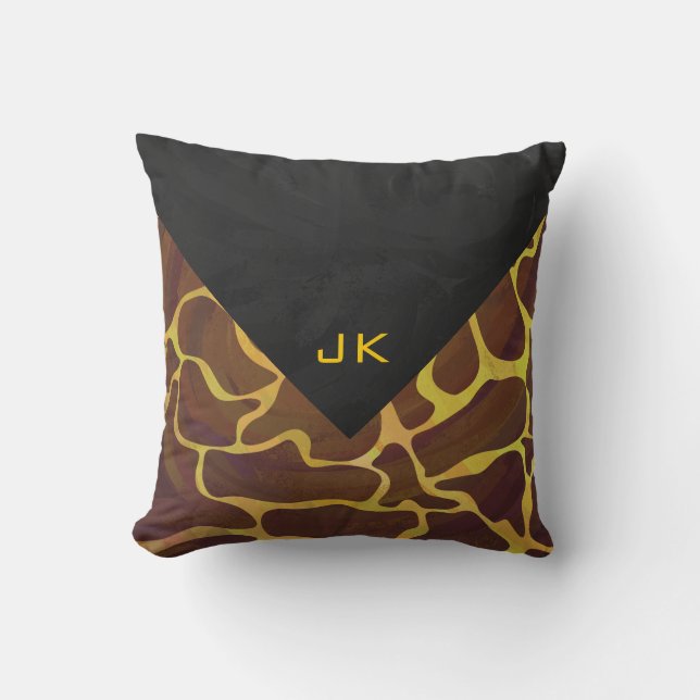 Monogram Giraffe Bruin, Geel afdrukken Kussen (Voorkant)