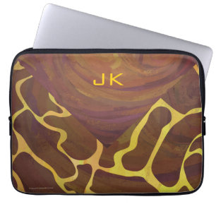 Monogram Giraffe Bruin, Geel afdrukken Laptop Sleeve