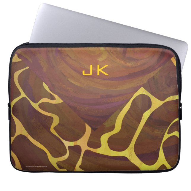 Monogram Giraffe Bruin, Geel afdrukken Laptop Sleeve (Voorkant)