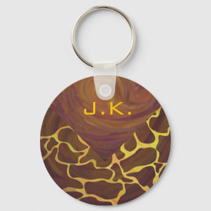 Monogram Giraffe Bruin, Geel afdrukken Sleutelhanger