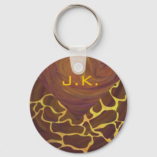 Monogram Giraffe Bruin, Geel afdrukken Sleutelhanger (Voorkant)