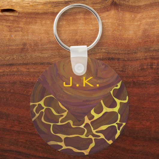 Monogram Giraffe Bruin, Geel afdrukken Sleutelhanger (Voorkant)