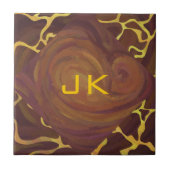 Monogram Giraffe Bruin, Geel afdrukken Tegeltje (Voorkant)