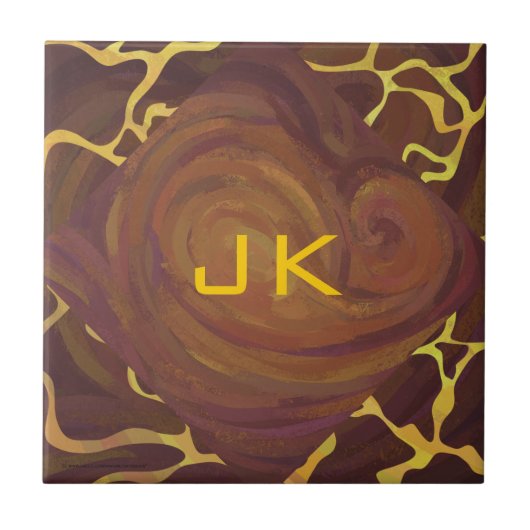 Monogram Giraffe Bruin, Geel afdrukken Tegeltje (Voorkant)