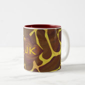 Monogram Giraffe Bruin, Geel afdrukken Tweekleurige Koffiemok (Voorkant rechts)