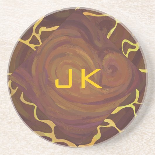 Monogram Giraffe Bruin, Geel afdrukken Zandsteen Onderzetter (Voorkant)