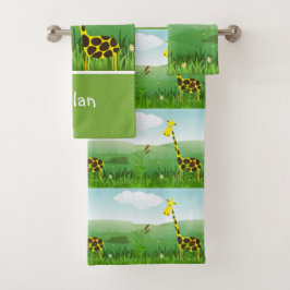 Monogram Giraffe Dierentuin Dier Baby Jongens Hand Bad Handdoek