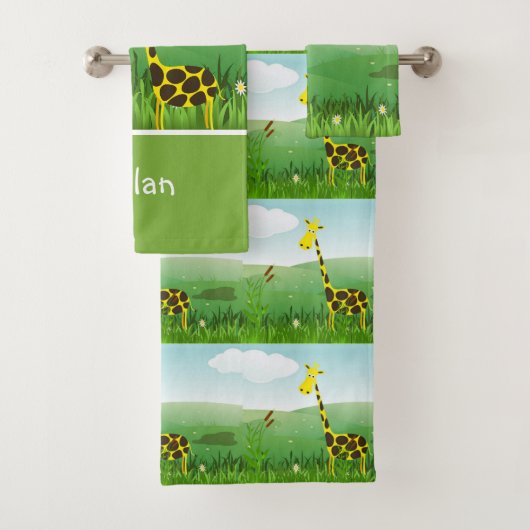 Monogram Giraffe Zoo Animal Baby Boy Towel Set Bad Handdoek (Insitu)