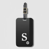 Monogram Girly Black Heart Simple Modern Chic Bagagelabel (Voorkant (verticaal))