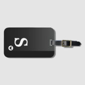 Monogram Girly Black Heart Simple Modern Chic Bagagelabel (Voorkant (horizontaal))