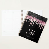 Monogram Girly Black & Roze druppelaar Glitter Gla Planner (Display)