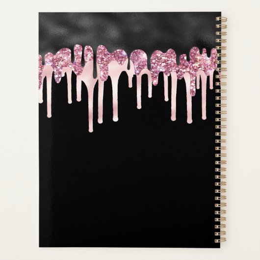 Monogram Girly Black & Roze druppelaar Glitter Gla Planner (Achterkant)
