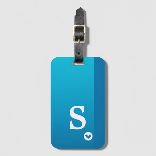 Monogram Girly Blue Heart Simple Modern Chic Bagagelabel (Voorkant (verticaal))