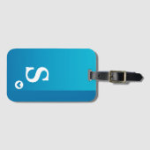 Monogram Girly Blue Heart Simple Modern Chic Bagagelabel (Voorkant (horizontaal))