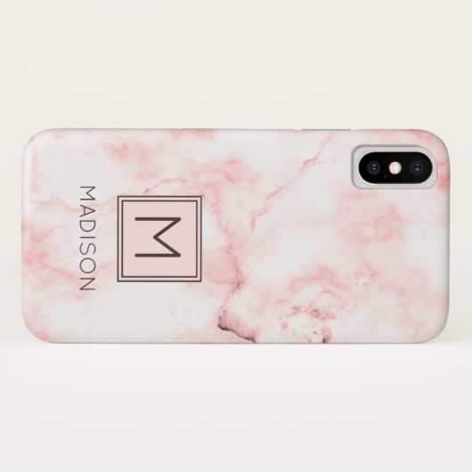 Monogram Girly Blush Pink Marble Case-Mate iPhone Case (Achterkant (horizontaal))
