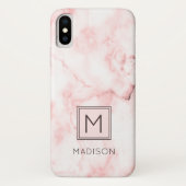 Monogram Girly Blush Pink Marble Case-Mate iPhone Case (Achterkant)