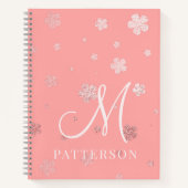 Monogram Girly Faux Folie Floral Chic Modern Naam Notitieboek (Voorkant)