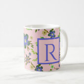 Monogram Girly Floral Pattern Roze Koffiemok (Voorkant rechts)
