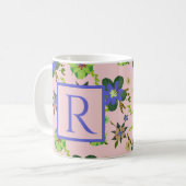 Monogram Girly Floral Pattern Roze Koffiemok (Voorkant links)