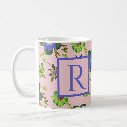 Monogram Girly Floral Pattern Roze Koffiemok (Links)