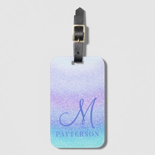 Monogram Girly Glitter Chic Sparkle Modern Name Bagagelabel (Voorkant (verticaal))