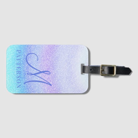 Monogram Girly Glitter Chic Sparkle Modern Name Bagagelabel (Voorkant (horizontaal))