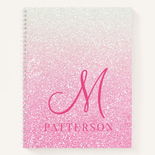 Monogram Girly Glitter Chic Sparkle Modern Name Notitieboek (Voorkant)