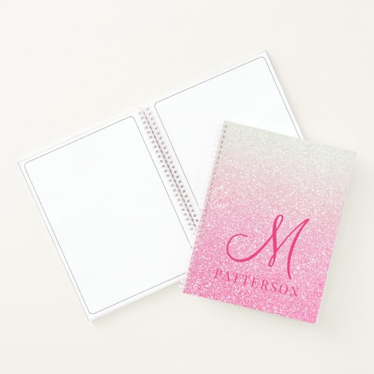 Monogram Girly Glitter Chic Sparkle Modern Name Notitieboek (Binnen)