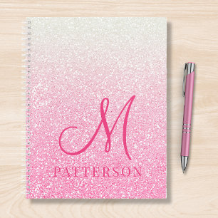 Monogram Girly Glitter Chic Sparkle Modern Name Notitieboek