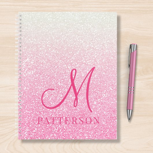 Monogram Girly Glitter Chic Sparkle Modern Name Notitieboek