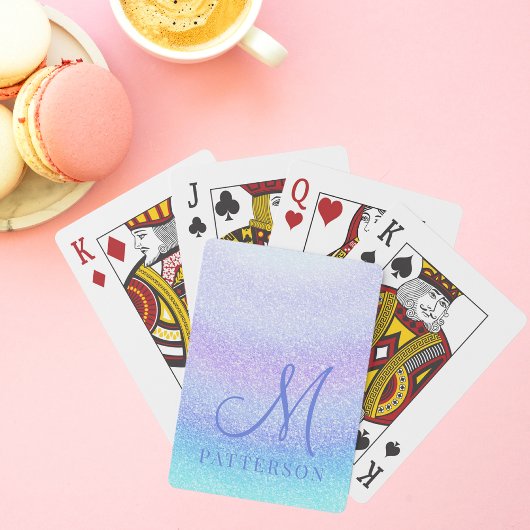 Monogram Girly Glitter Chic Sparkle Modern Name Pokerkaarten