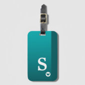 Monogram Girly Green Heart Simple Modern Chic Bagagelabel (Voorkant (verticaal))