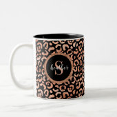 Monogram Girly Leopard Animal Print Two-Tone Coffe Tweekleurige Koffiemok (Links)