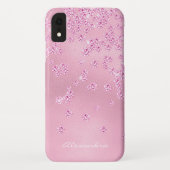 Monogram  Girly Pink Diamond Bling Confetti Case-Mate iPhone Case (Achterkant)