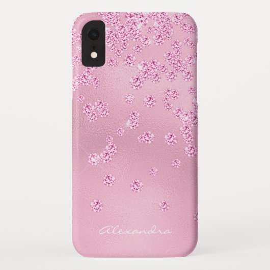 Monogram  Girly Pink Diamond Bling Confetti Case-Mate iPhone Case (Achterkant)