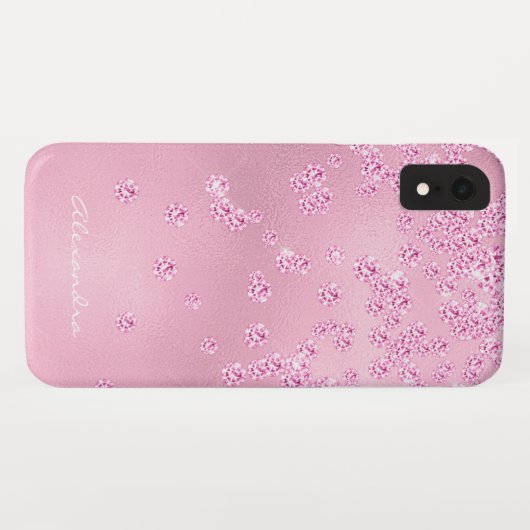 Monogram  Girly Pink Diamond Bling Confetti Case-Mate iPhone Case (Achterkant (horizontaal))
